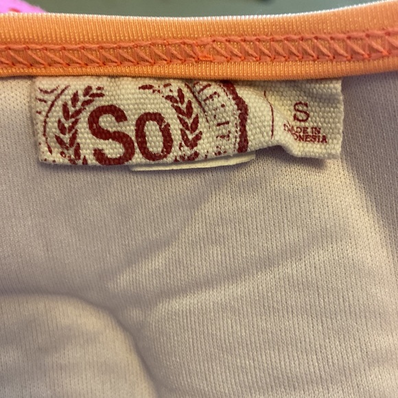 SO Orange triangle bikini top with pink overlay. S - Picture 7 of 7